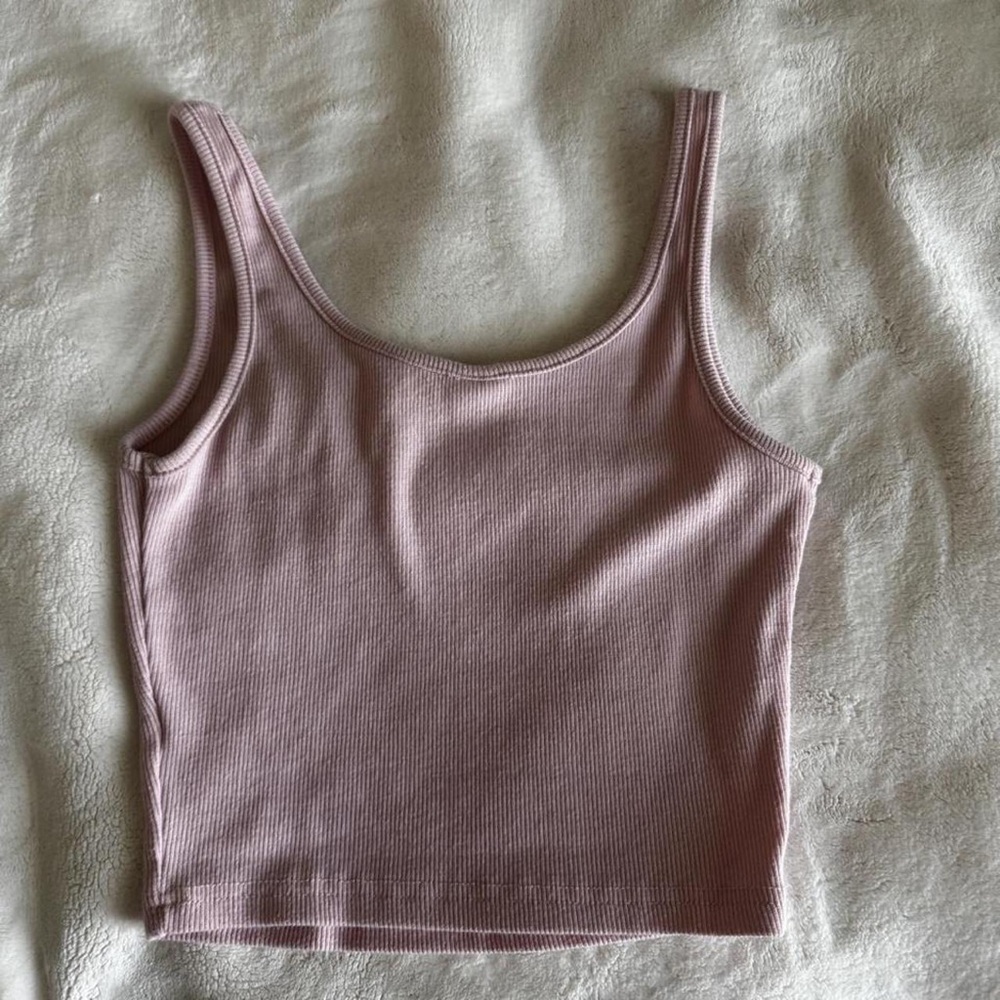 SHEIN Ribbed Scoop Tank Top in Light Mauve